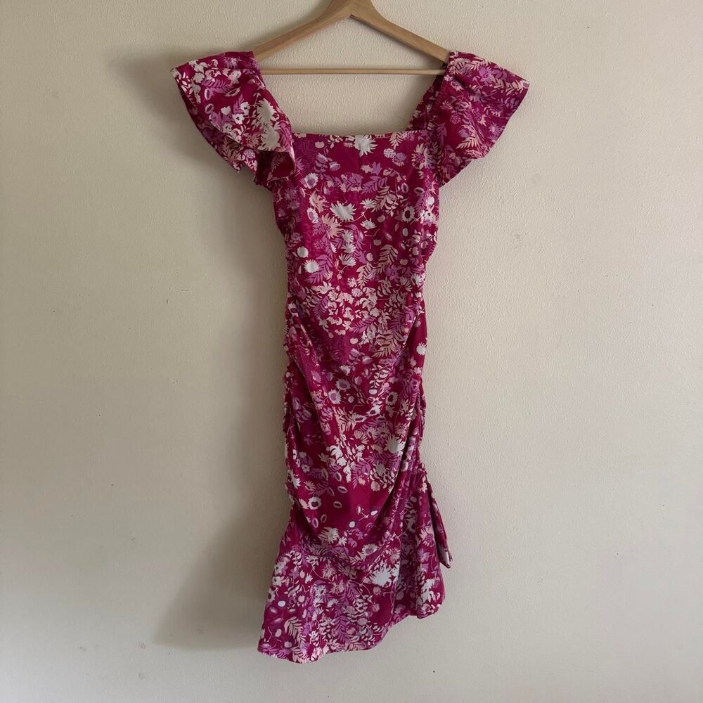 Sachin & Babi x Dillards Ellen pink magenta floral cotton ruffle sheath dress 4